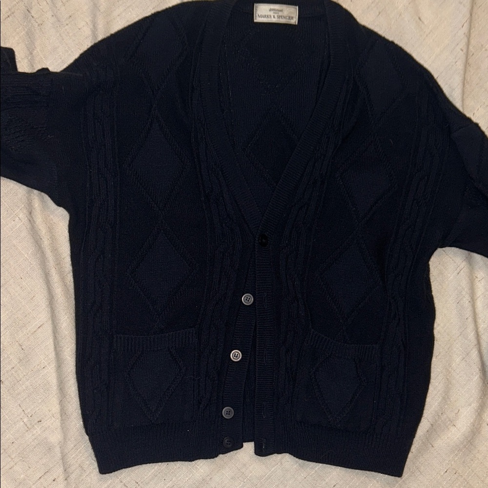 Vintage Marks & Spencer Navy Cable Knit Cardigan